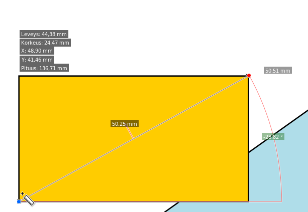 Etäisyyden mittaaminen: mittajanan päätepistettä siirretty