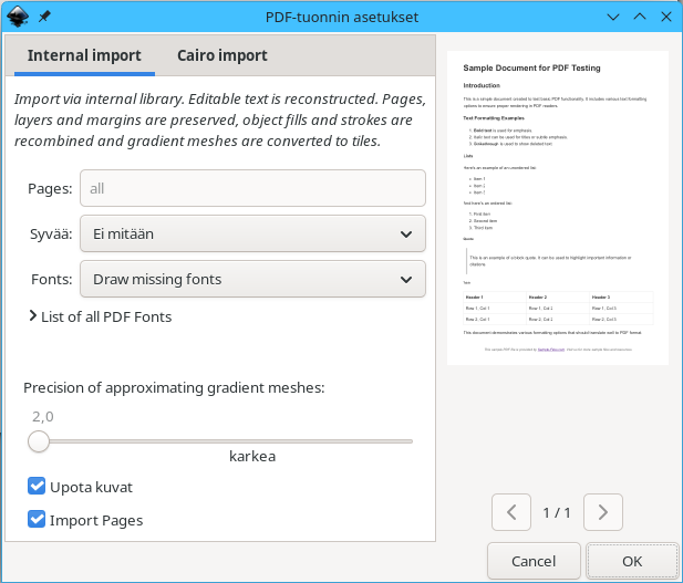 PDF-tiedoston tuonti