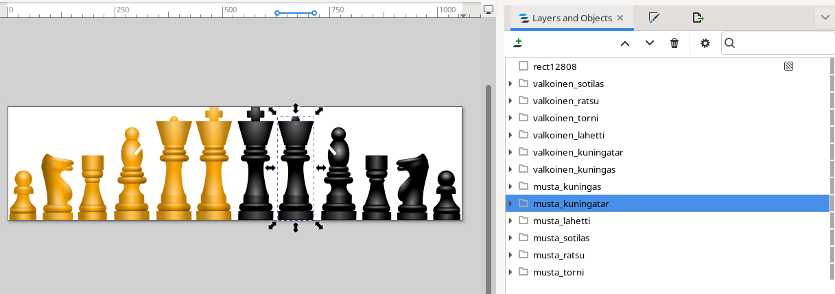 Shakkinappulat SVG:nä ja kukin nappula nimetynä