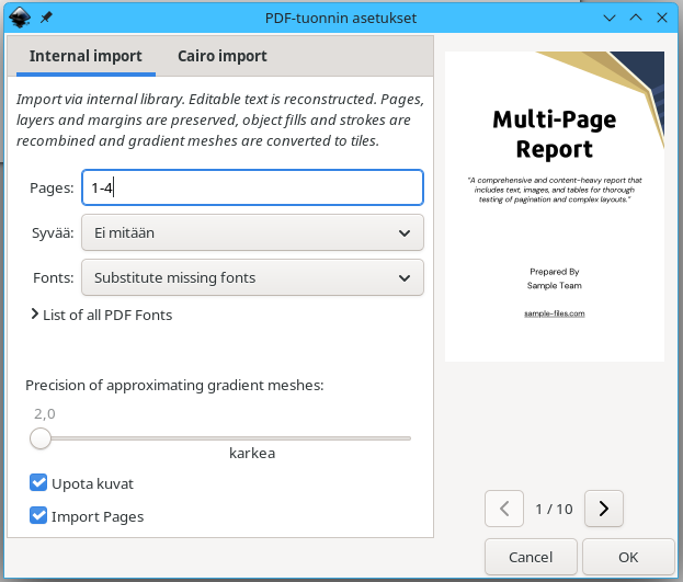 PDF-tiedoston tuonti