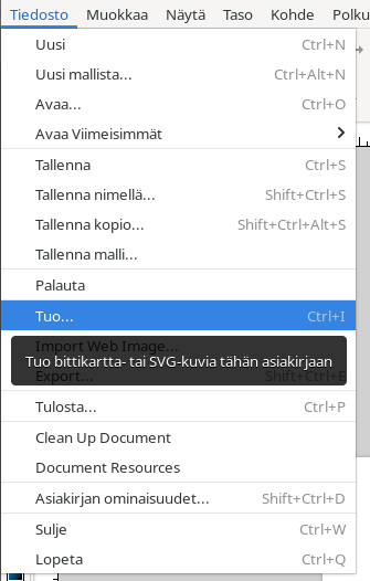 Rasterikuvan tuonti valikosta