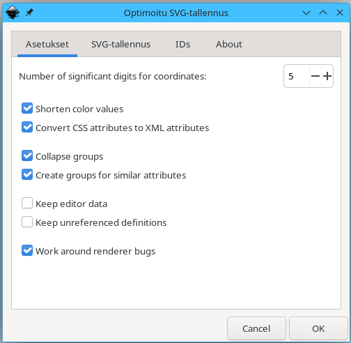 Optiomoitu SVG -dialogi