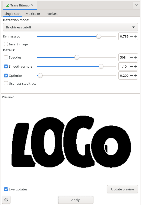 "Jäljitä bittikartta" -dialogi
