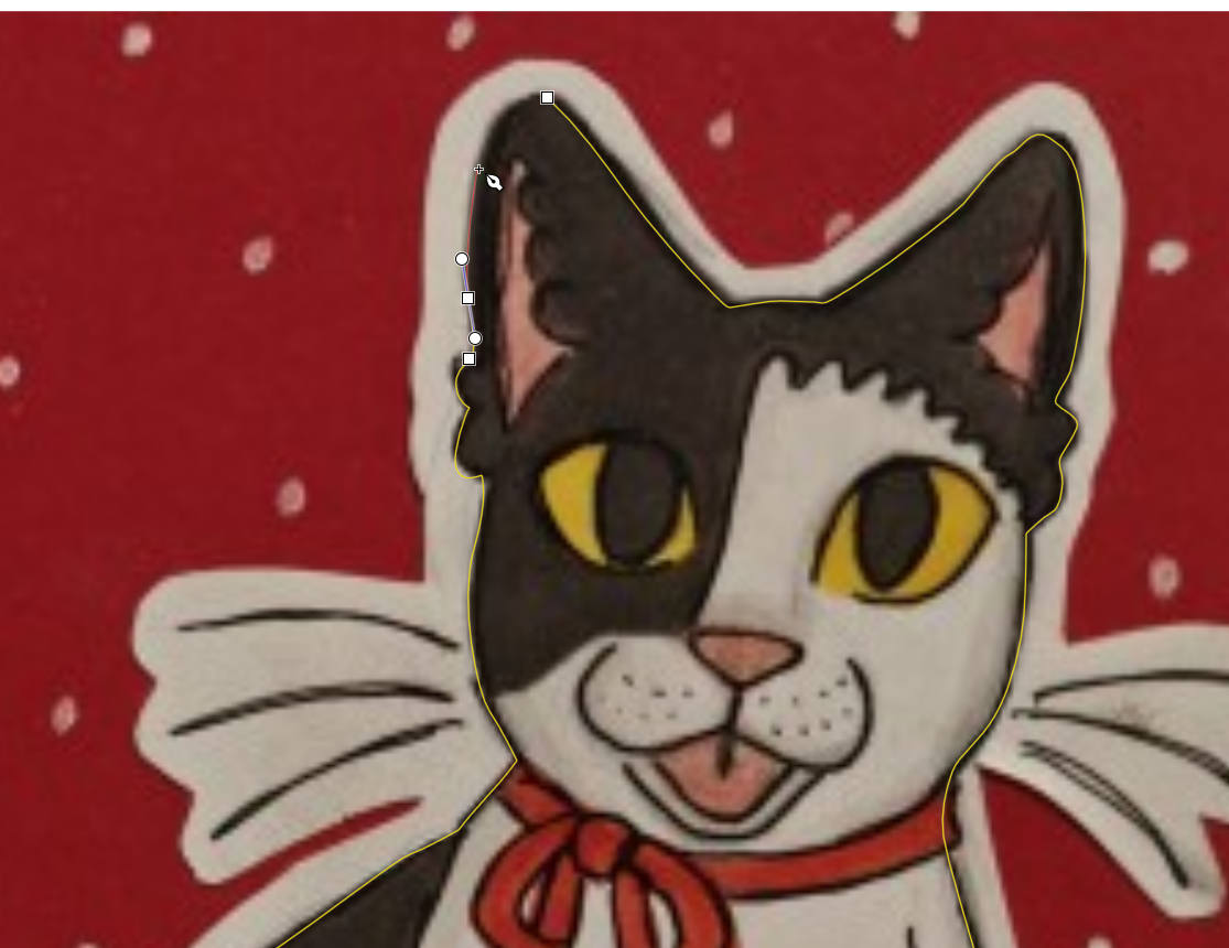 Kissan ääriviivojen piirtämistä piirtotyökalulla