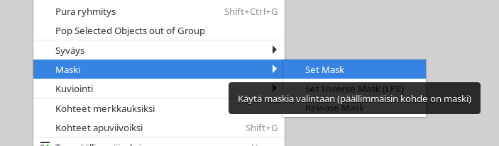 Maskin asettaminen valikosta