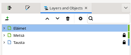 Tasot ja objektit -dialogi