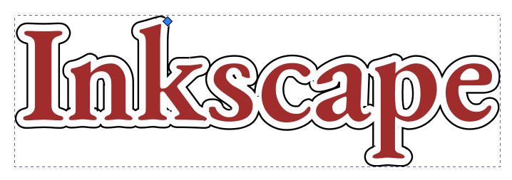 Punainen teksti "Inkscape" ja linkitetyn objektin laajennus