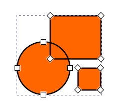 Kohteet yhdistetty yhdeksi poluksi ja solmut ovat näkyvissä