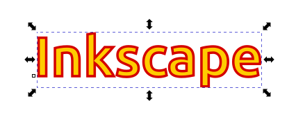 Tekstin täyttö keltainen, reunaväri punainen