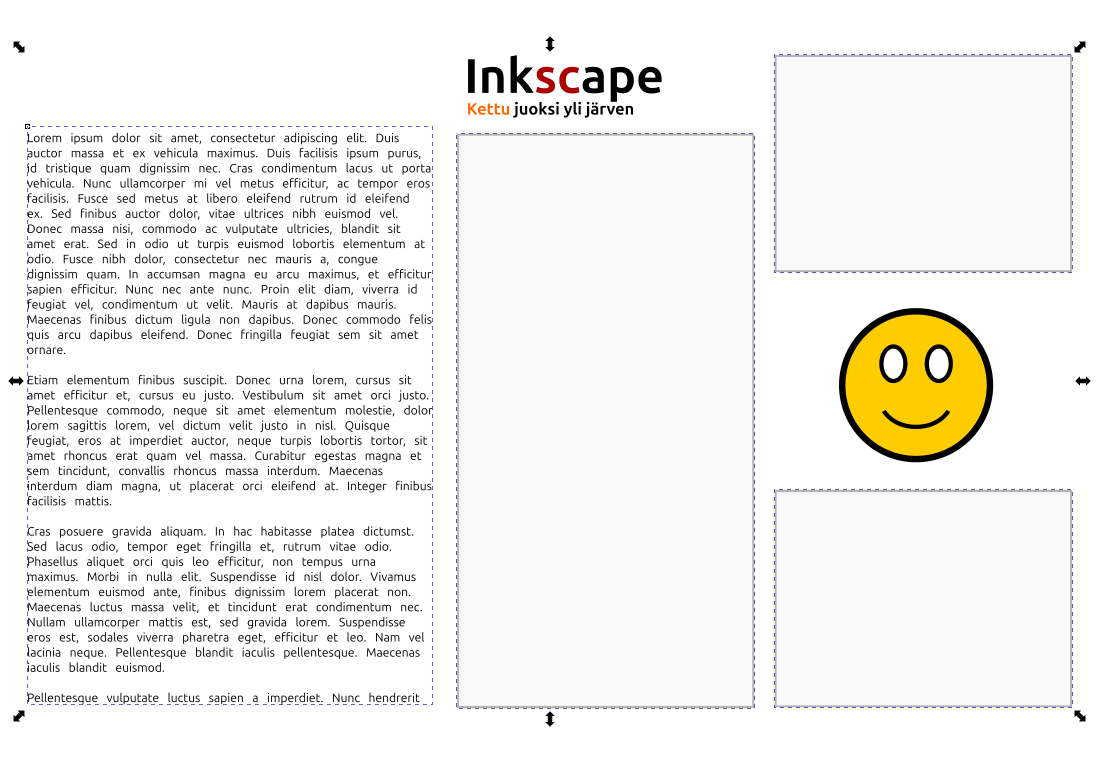 Tekstilaatikko ja kolme suorakulmiota valittuina