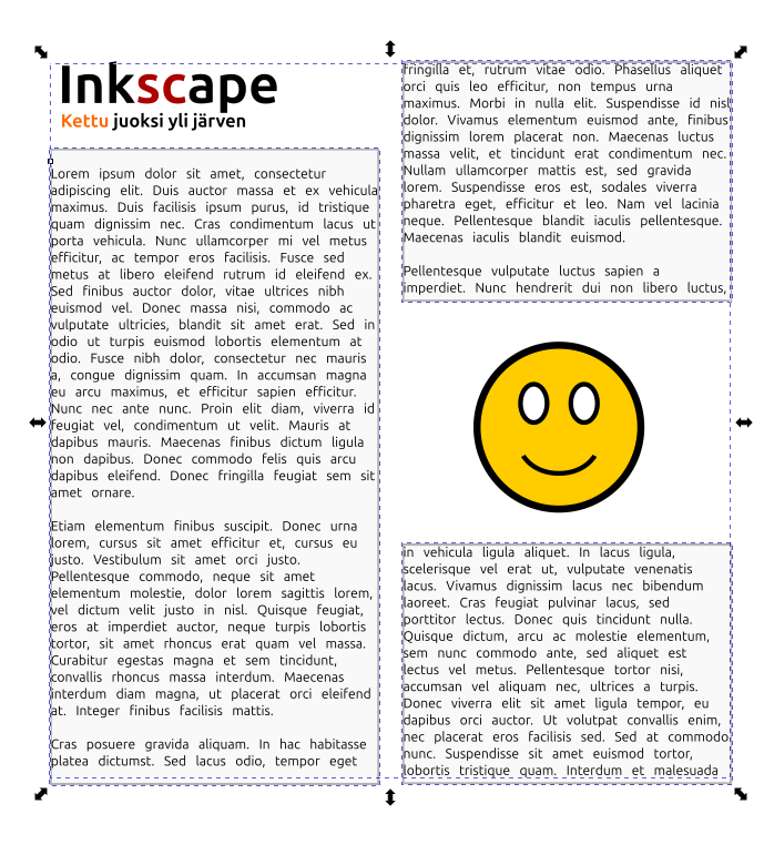 Teksti aseteltuna suorakulmioihin palsoiksi