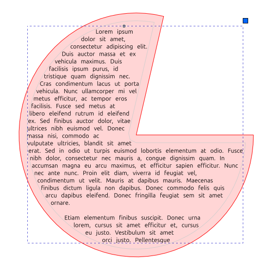 Teksti aseteltuna sektorin sisään ja lisätään tilaa tekstin ympärille