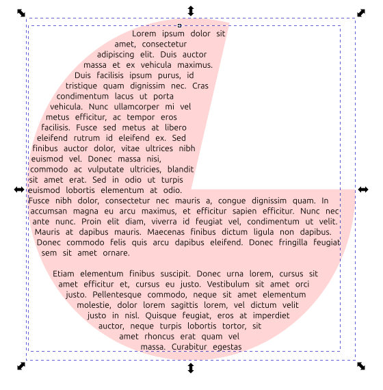 Teksti aseteltuna sektorin sisään