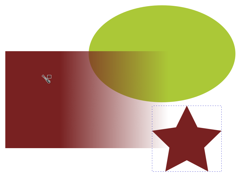 Väriä klikattu hiiren napilla ja väri tullut kohteen täytöksi