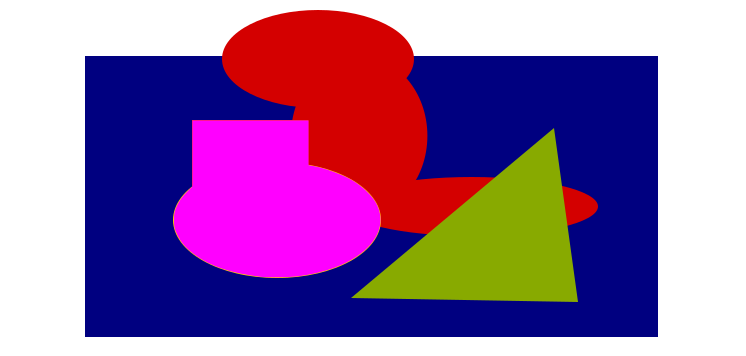 Punainen nelikulmio ja keltainen ellipsi täytetty.